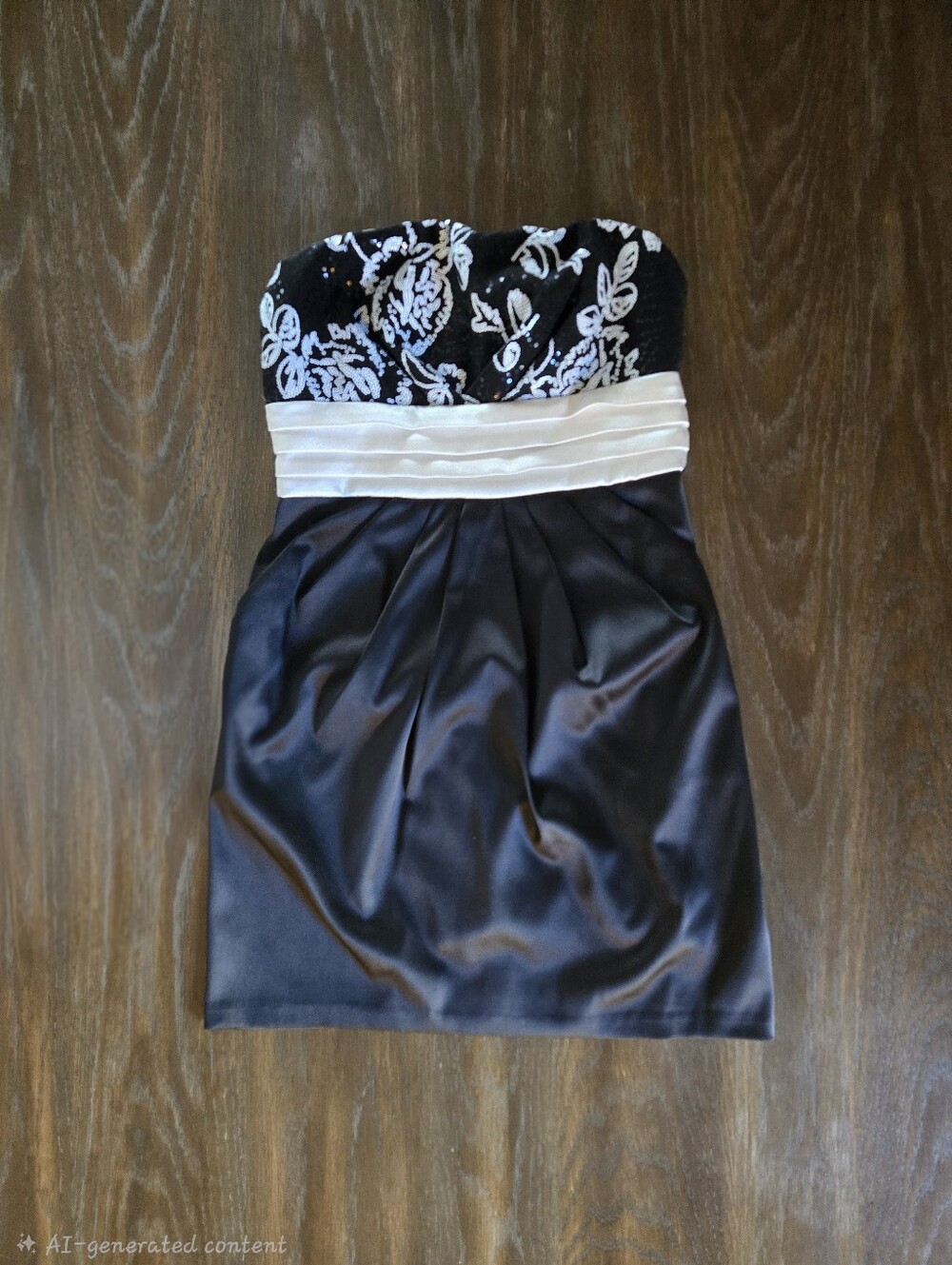 💜LE CHATEAU Black & White Floral Design Strapless Dress